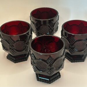 1876 Avon Cape Cod Vintage Ruby Red Glass footed Tumblers